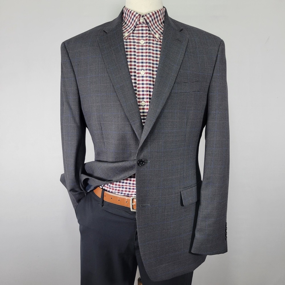 JOS A BANK‎ Men's Sport Coat Blazer Two Button Gray Houndstooth Wool Size 42L